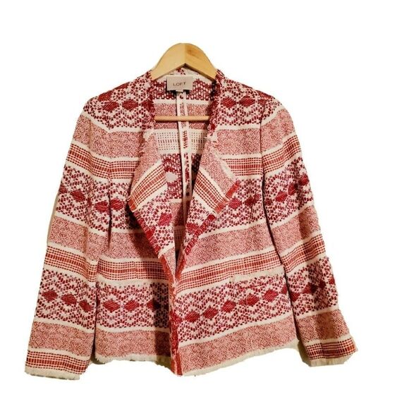 Loft Festive White & Red Open Blazer/Cardigan Size 4 - Picture 1 of 10